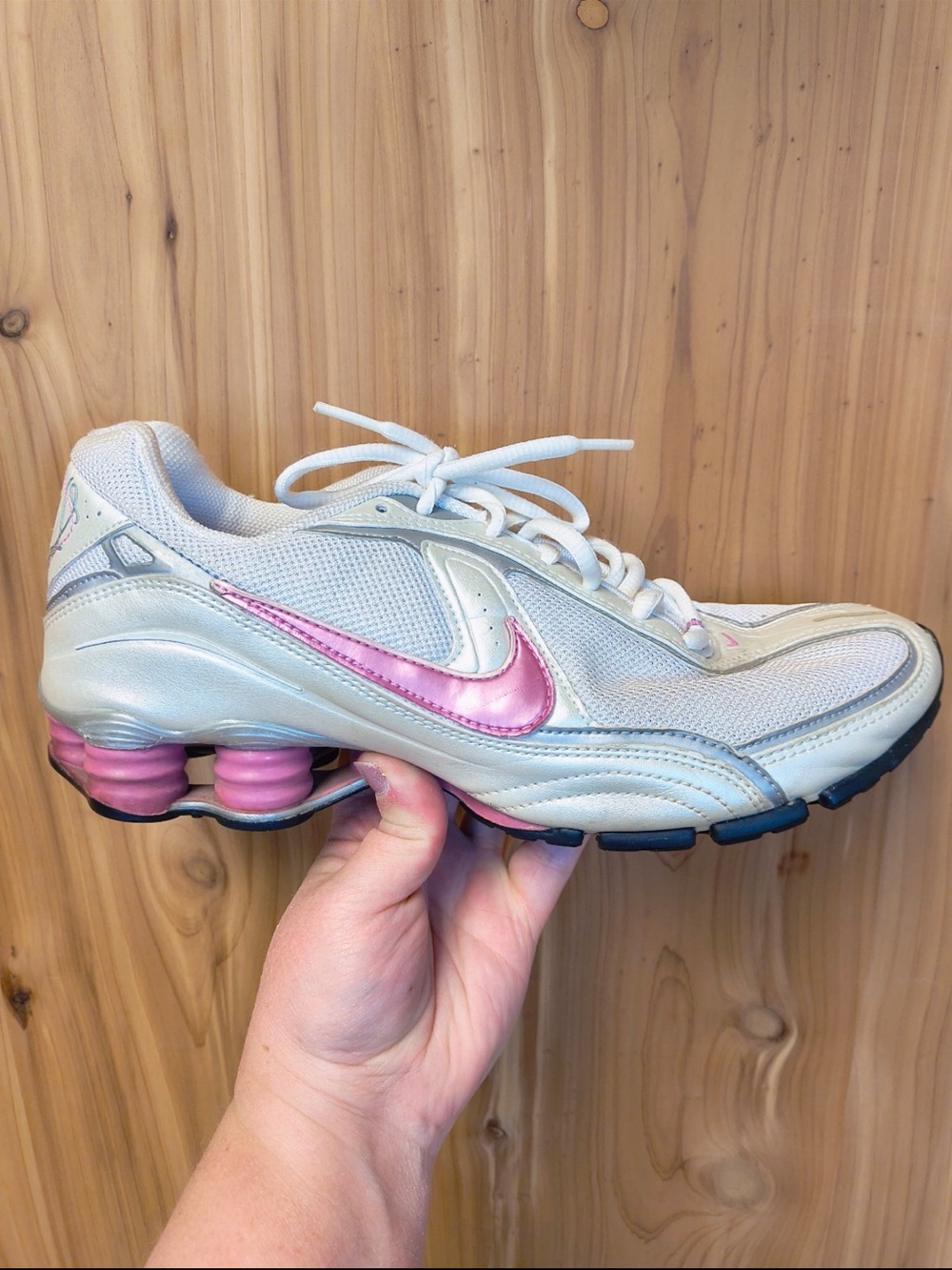 Nike Shox White & Pink Shox Running Shoe, Size 8.5
